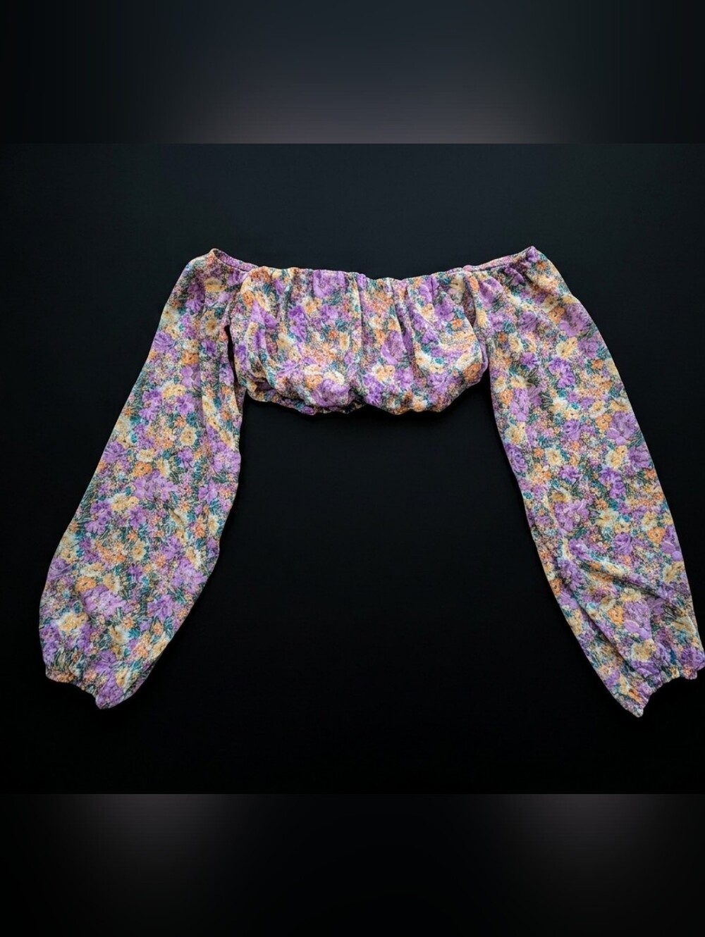 Le Lis  - Floral Off-Shoulder Crop Top in Purple and Yellow